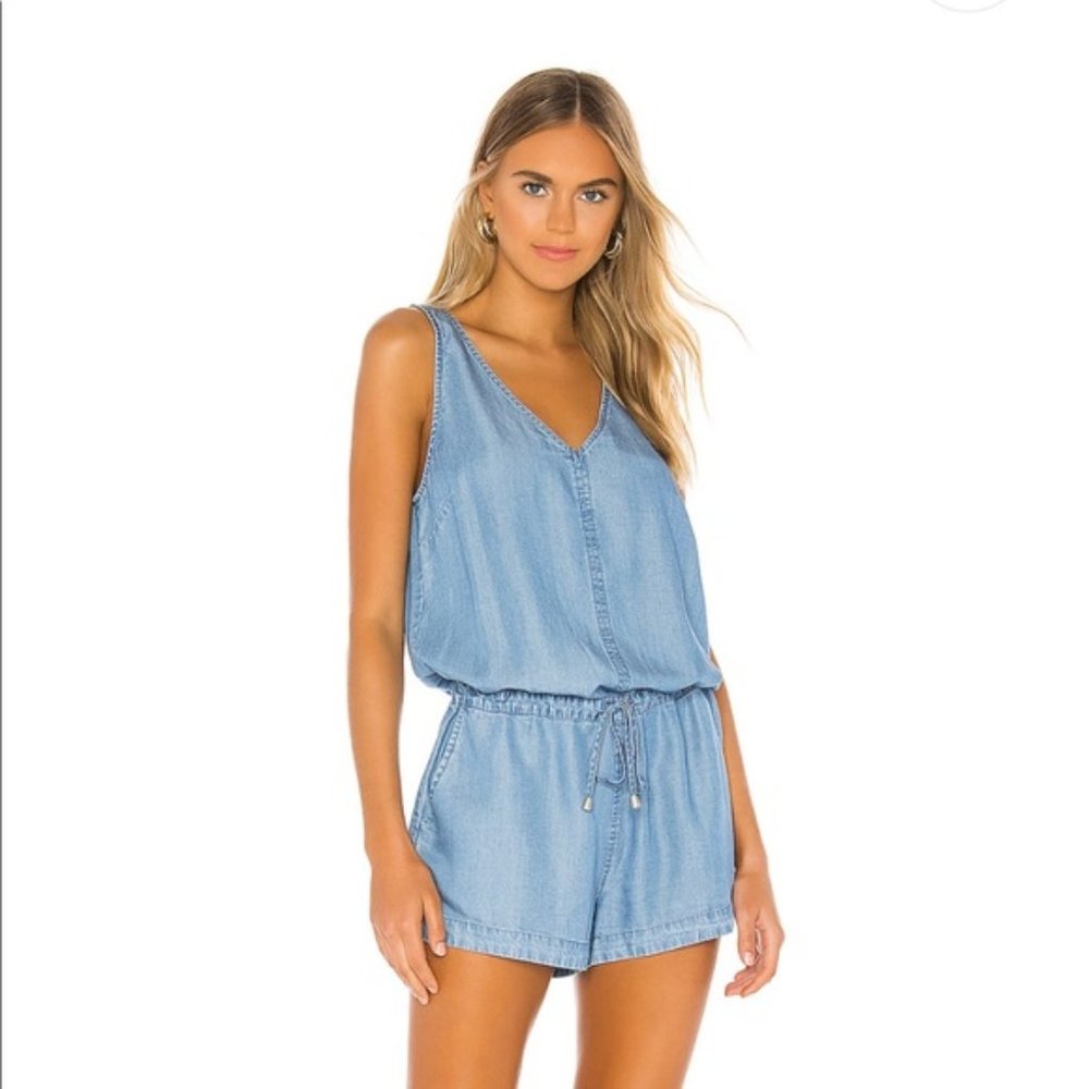 NWT bobi BLACK Chambray Romper in Light Blue from Revolve